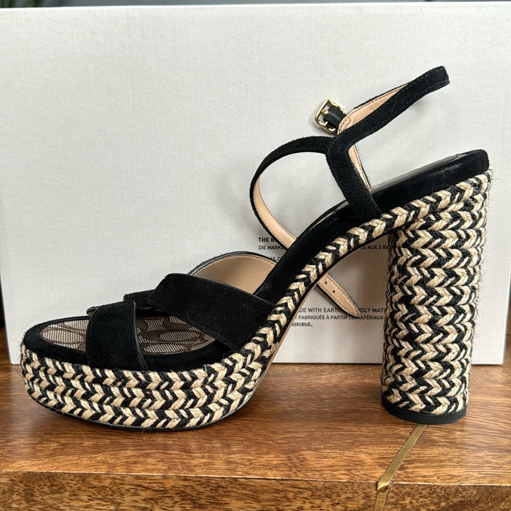Coach - size 8.5 - black platform suede sandal